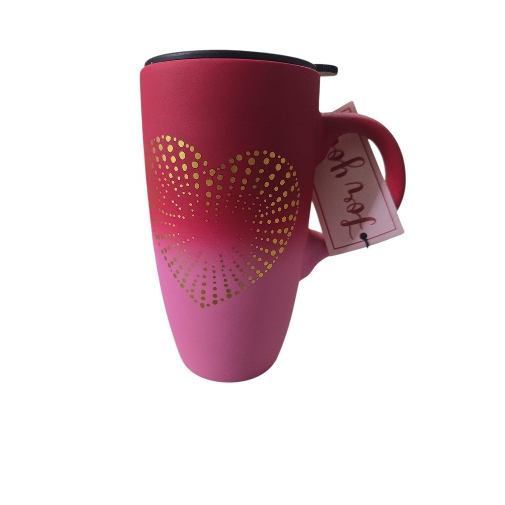 Pink Ceramic Coffee Mug Heavy Tumbler W/ Lid  Valentines Day Sheffield Home Love
